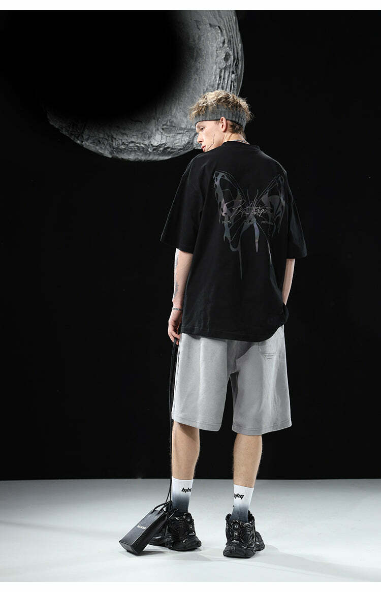 BJHG 3M Reflective Butterfly Tee - Y2K Summer Grunge, 90s Retro, Pastel Goth, Y2K Club