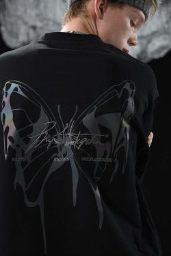 BJHG 3M Reflective Butterfly Tee - Y2K Summer Grunge, 90s Retro, Pastel Goth, Y2K Club