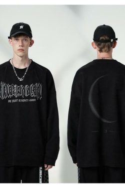BJHG 3M Reflective Crescent Moon Sweatshirt - Y2K Grunge, 90s Fashion, Retro Style, Y2K Out