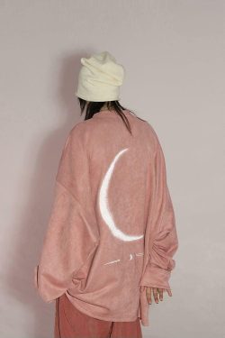 BJHG 3M Reflective Crescent Moon Sweatshirt - Y2K Grunge, 90s Fashion, Retro Style, Y2K Out