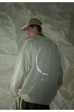 BJHG 3M Reflective Crescent Moon Sweatshirt - Y2K Grunge, 90s Fashion, Retro Style, Y2K Out