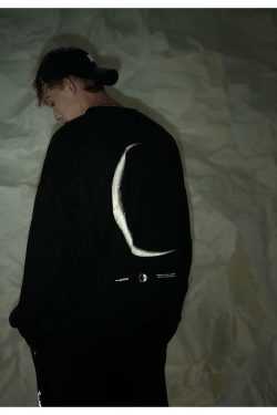 BJHG 3M Reflective Crescent Moon Sweatshirt - Y2K Grunge, 90s Fashion, Retro Style, Y2K Out