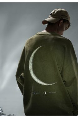 BJHG 3M Reflective Crescent Moon Sweatshirt - Y2K Grunge, 90s Fashion, Retro Style, Y2K Out