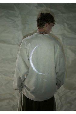 BJHG 3M Reflective Crescent Moon Sweatshirt - Y2K Grunge, 90s Fashion, Retro Style, Y2K Out
