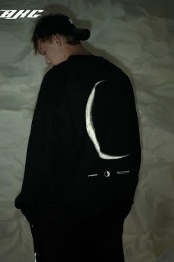 BJHG 3M Reflective Crescent Moon Sweatshirt - Y2K Grunge, 90s Fashion, Retro Style, Y2K Out