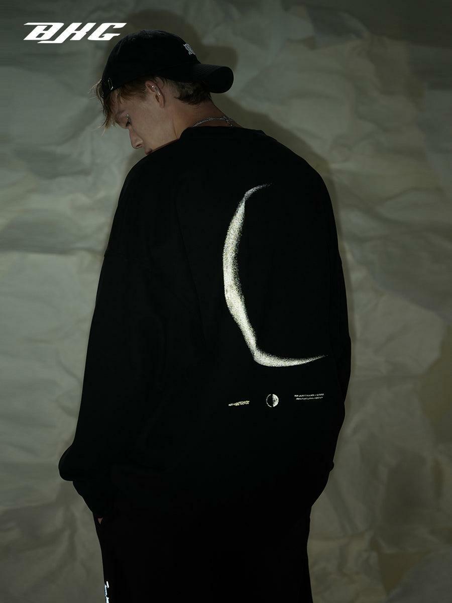 BJHG 3M Reflective Crescent Moon Sweatshirt - Y2K Grunge, 90s Fashion, Retro Style, Y2K Out