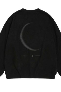BJHG 3M Reflective Crescent Moon Sweatshirt - Y2K Grunge, 90s Fashion, Retro Style, Y2K Out