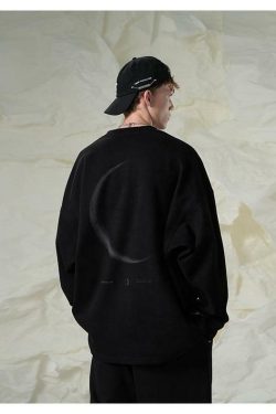 BJHG 3M Reflective Crescent Moon Sweatshirt - Y2K Grunge, 90s Fashion, Retro Summer Outfit