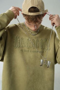 BJHG 3M Reflective Crescent Moon Sweatshirt - Y2K Grunge, 90s Fashion, Retro Summer Outfit