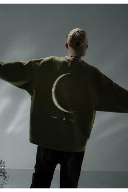 BJHG 3M Reflective Crescent Moon Sweatshirt - Y2K Grunge, 90s Fashion, Retro Summer Outfit