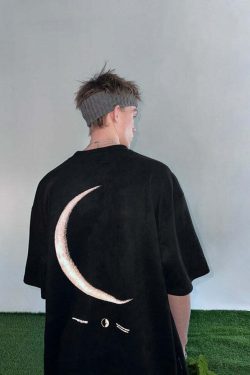 BJHG 3M Reflective Crescent Moon Tee - Y2K Summer Grunge, 90s Retro, Gothic Y2K Fashion