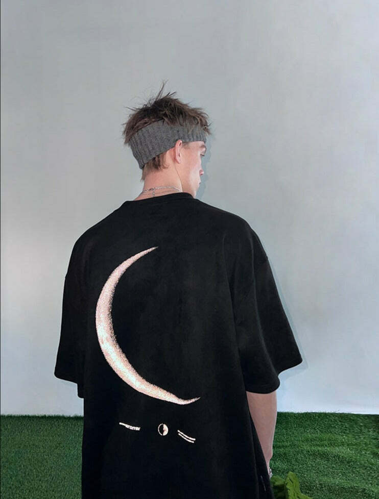 BJHG 3M Reflective Crescent Moon Tee - Y2K Summer Grunge, 90s Retro, Gothic Y2K Fashion
