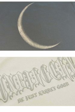 BJHG 3M Reflective Crescent Moon Tee - Y2K Summer Grunge, 90s Retro, Gothic Y2K Fashion