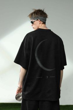 BJHG 3M Reflective Crescent Moon Tee - Y2K Summer Grunge, 90s Retro, Gothic Y2K Fashion