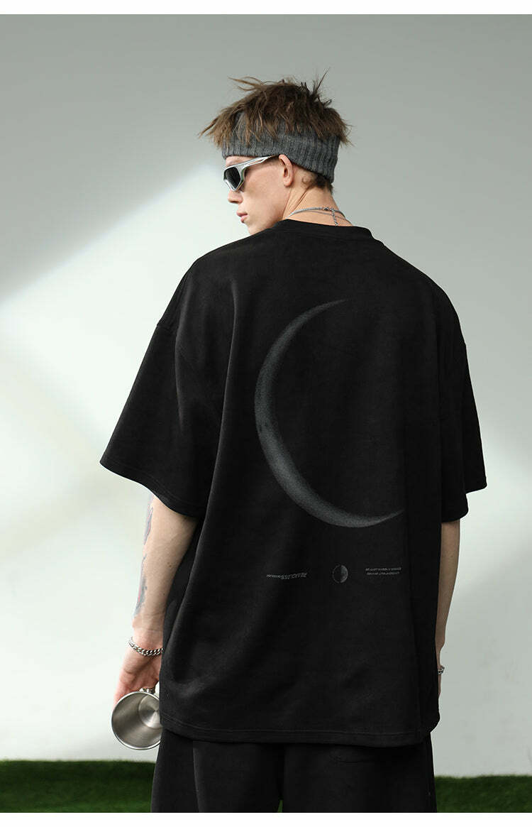 BJHG 3M Reflective Crescent Moon Tee - Y2K Summer Grunge, 90s Retro, Gothic Y2K Fashion