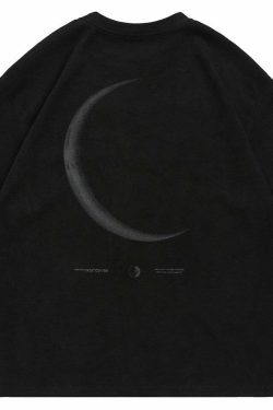 BJHG 3M Reflective Crescent Moon Tee - Y2K Summer Grunge, 90s Retro, Gothic Y2K Fashion