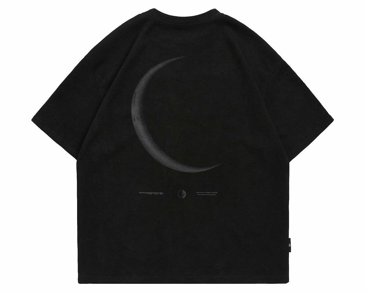 BJHG 3M Reflective Crescent Moon Tee - Y2K Summer Grunge, 90s Retro, Gothic Y2K Fashion