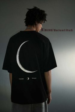 BJHG 3M Reflective Crescent Moon Tee - Y2K Summer Grunge, 90s Retro, Gothic Y2K Fashion