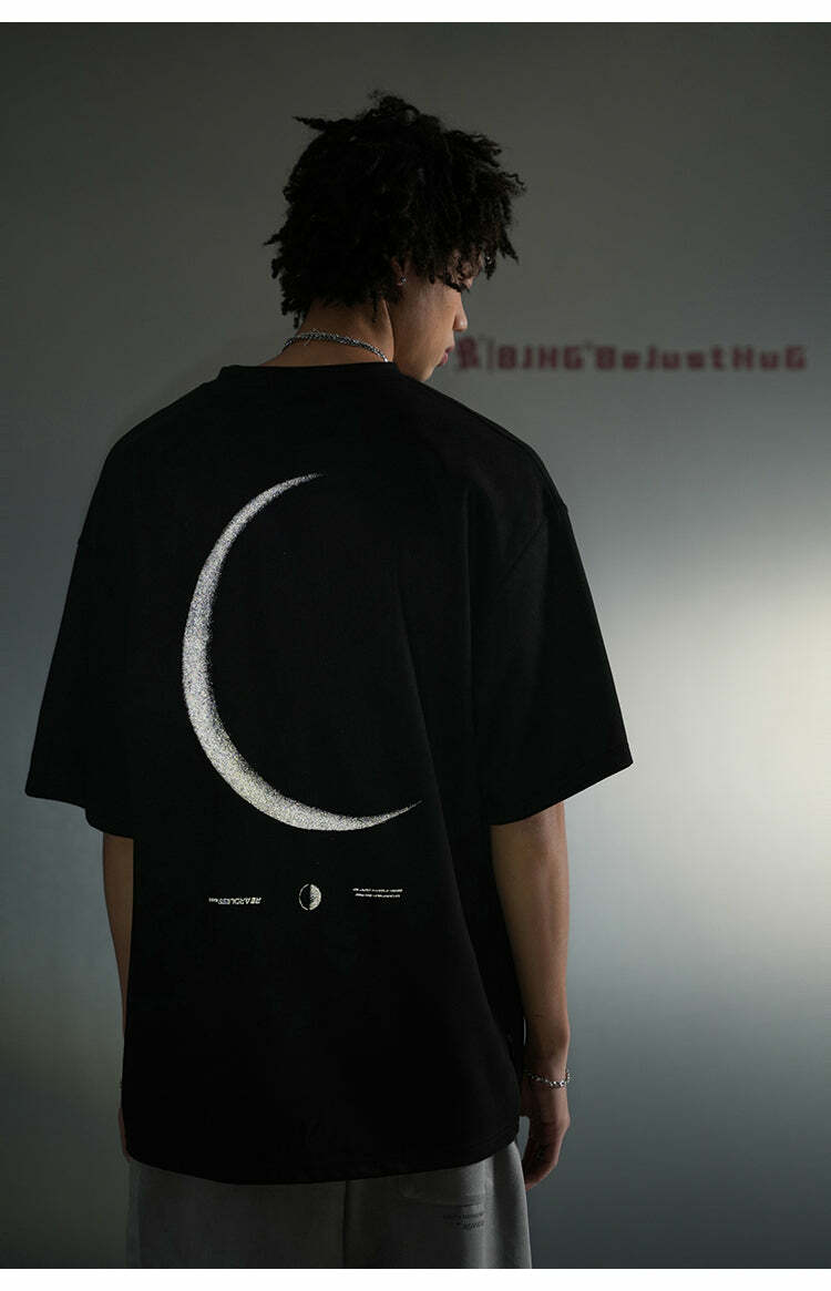 BJHG 3M Reflective Crescent Moon Tee - Y2K Summer Grunge, 90s Retro, Gothic Y2K Fashion
