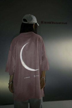 BJHG 3M Reflective Crescent Moon Tee - Y2K Summer Grunge, 90s Retro, Gothic Y2K Fashion