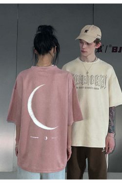 BJHG 3M Reflective Crescent Moon Tee - Y2K Summer Grunge, 90s Retro, Gothic Y2K Fashion