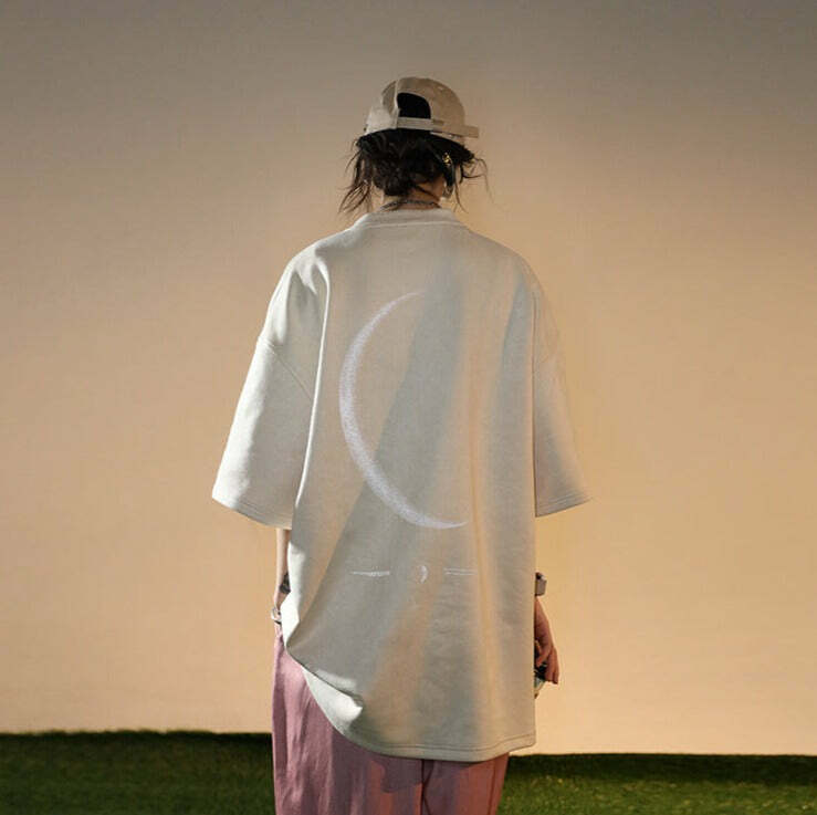 BJHG 3M Reflective Crescent Moon Tee - Y2K Summer Grunge, 90s Retro, Gothic Y2K Fashion
