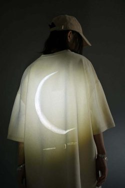 BJHG 3M Reflective Crescent Moon Tee - Y2K Summer Grunge, 90s Retro, Gothic Y2K Fashion