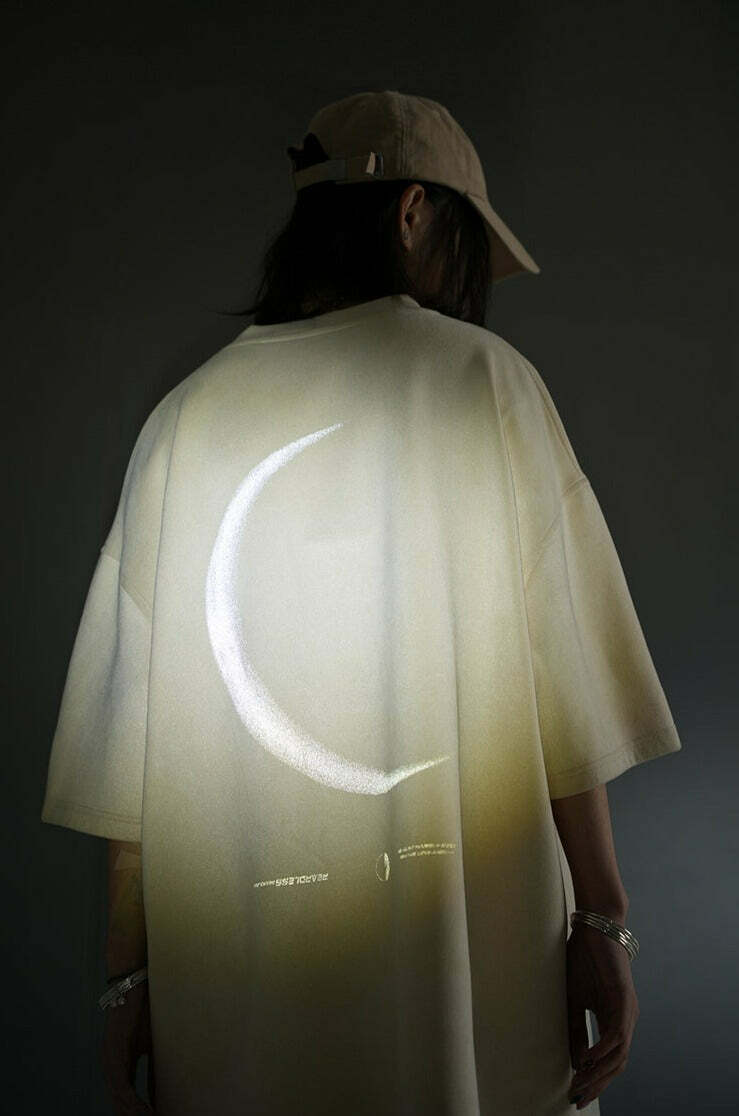 BJHG 3M Reflective Crescent Moon Tee - Y2K Summer Grunge, 90s Retro, Gothic Y2K Fashion