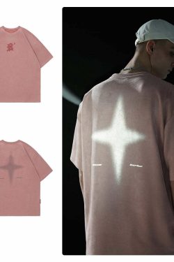 BJHG 3M Reflective Star Spike Tee - Y2K Grunge, 90s Fashion, Retro Style, Y2K Party Out