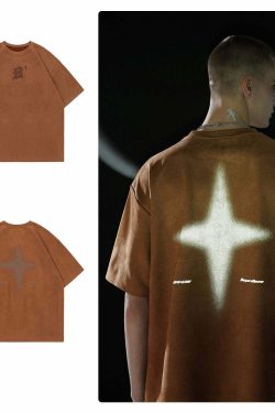 BJHG 3M Reflective Star Spike Tee - Y2K Grunge, 90s Fashion, Retro Style, Y2K Party Out