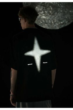 BJHG 3M Reflective Star Spike Tee - Y2K Grunge, 90s Fashion, Retro Style, Y2K Party Out