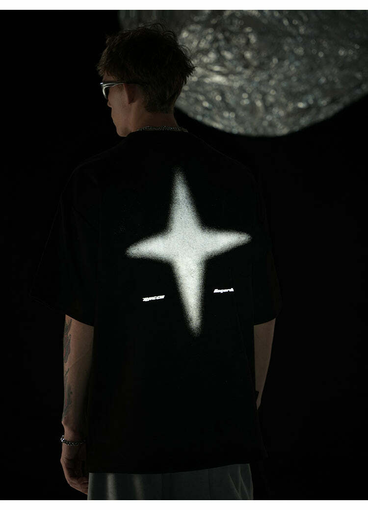BJHG 3M Reflective Star Spike Tee - Y2K Grunge, 90s Fashion, Retro Style, Y2K Party Out