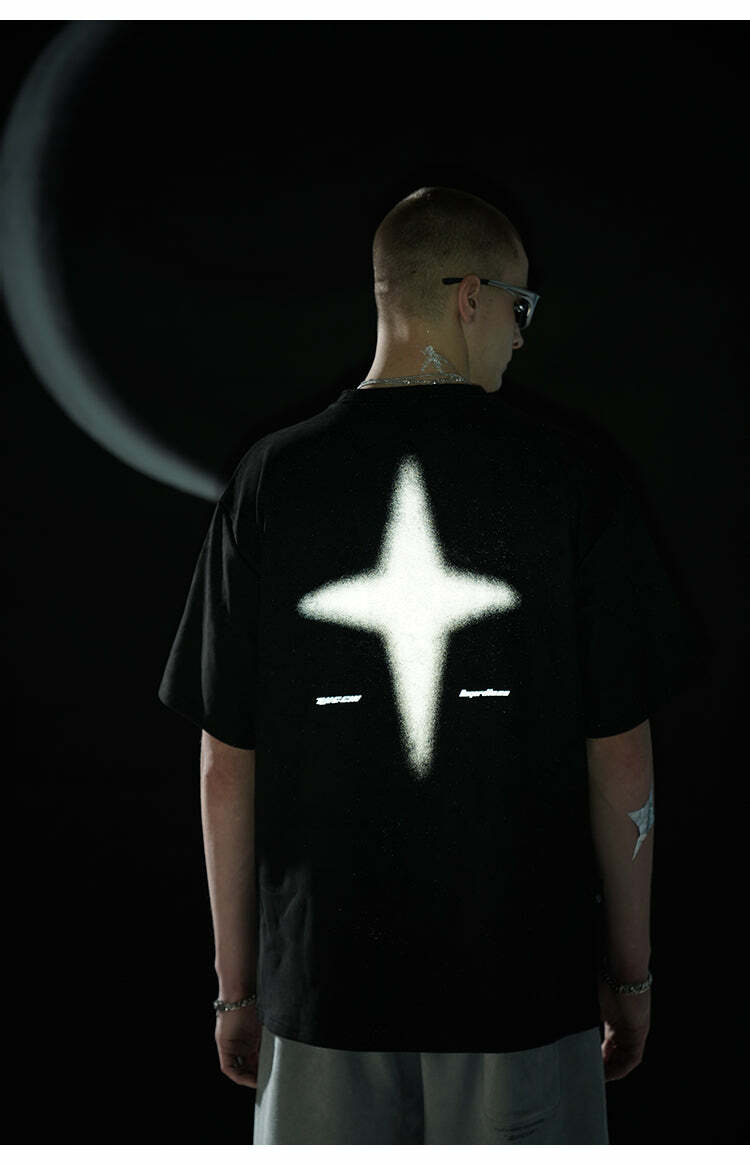 BJHG 3M Reflective Star Spike Tee - Y2K Grunge, 90s Fashion, Retro Style, Y2K Party Out