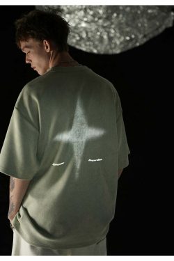 BJHG 3M Reflective Star Spike Tee - Y2K Grunge, 90s Fashion, Retro Style, Y2K Party Out