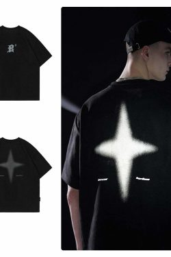 BJHG 3M Reflective Star Spike Tee - Y2K Grunge, 90s Fashion, Retro Style, Y2K Party Out
