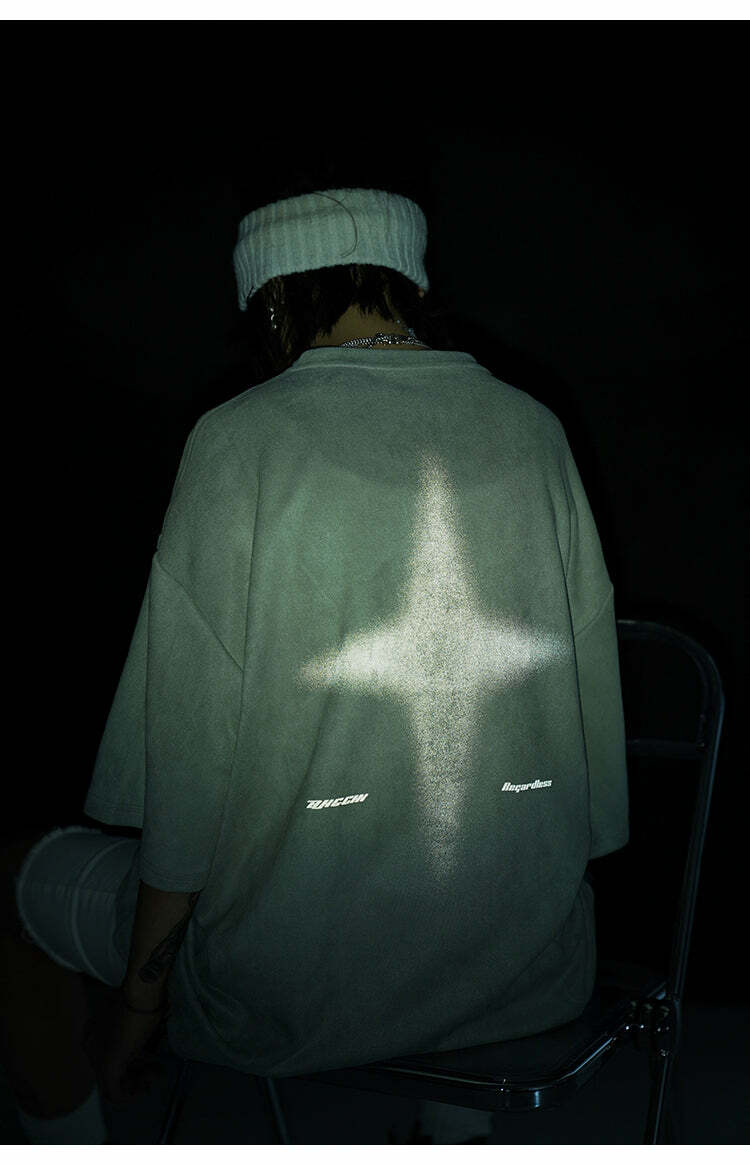 BJHG 3M Reflective Star Spike Tee - Y2K Grunge, 90s Fashion, Retro Style, Y2K Party Out