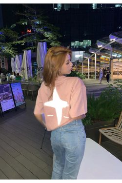 BJHG 3M Reflective Star Spike Tee - Y2K Grunge, 90s Fashion, Retro Style, Y2K Party Out