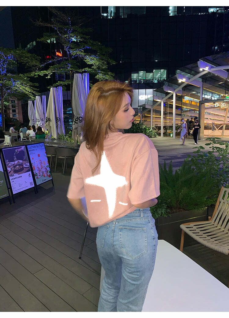 BJHG 3M Reflective Star Spike Tee - Y2K Grunge, 90s Fashion, Retro Style, Y2K Party Out