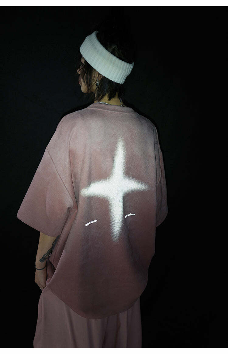 BJHG 3M Reflective Star Spike Tee - Y2K Grunge, 90s Fashion, Retro Summer Outfit