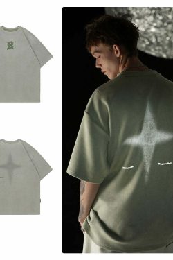 BJHG 3M Reflective Star Spike Tee - Y2K Grunge, 90s Fashion, Retro Summer Outfit