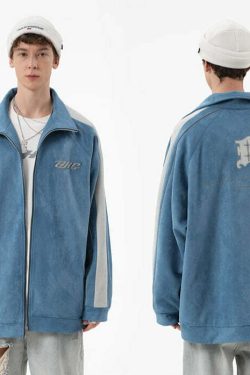 BJHG 3M Suede Track Jacket - Y2K Summer, 90s Grunge, Retro Hip Hop, Pastel Goth, Y