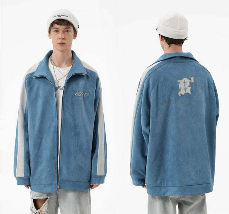 BJHG 3M Suede Track Jacket - Y2K Summer, 90s Grunge, Retro Hip Hop, Pastel Goth, Y