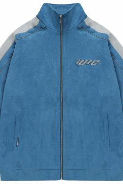 BJHG 3M Suede Track Jacket - Y2K Summer, 90s Grunge, Retro Hip Hop, Pastel Goth, Y