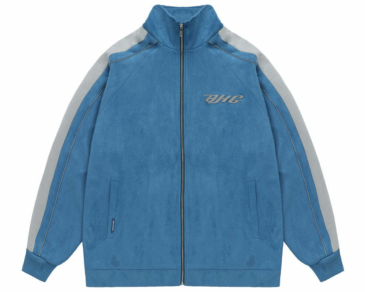 BJHG 3M Suede Track Jacket - Y2K Summer, 90s Grunge, Retro Hip Hop, Pastel Goth, Y