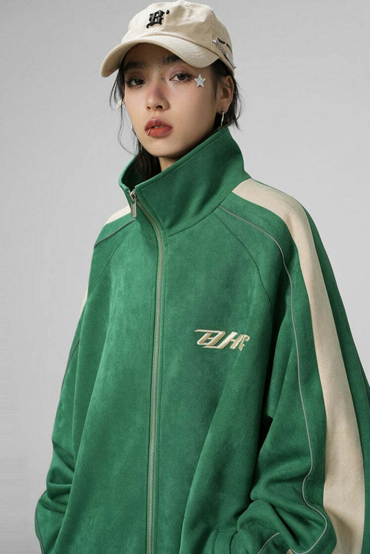 BJHG 3M Suede Track Jacket - Y2K Summer, 90s Grunge, Retro Hip Hop, Pastel Goth, Y