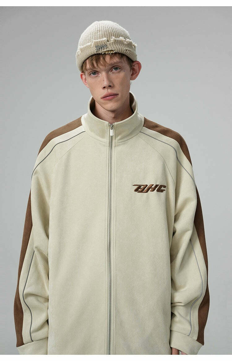 BJHG 3M Suede Track Jacket - Y2K Summer, 90s Grunge, Retro Hip Hop, Pastel Goth, Y