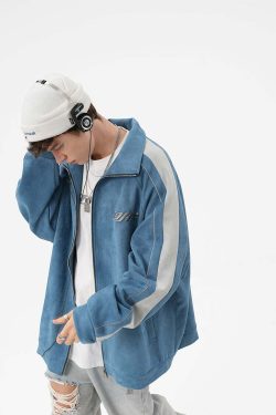 BJHG 3M Suede Track Jacket - Y2K Summer, 90s Grunge, Retro Hip Hop, Pastel Goth, Y