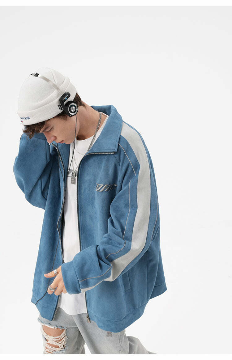 BJHG 3M Suede Track Jacket - Y2K Summer, 90s Grunge, Retro Hip Hop, Pastel Goth, Y