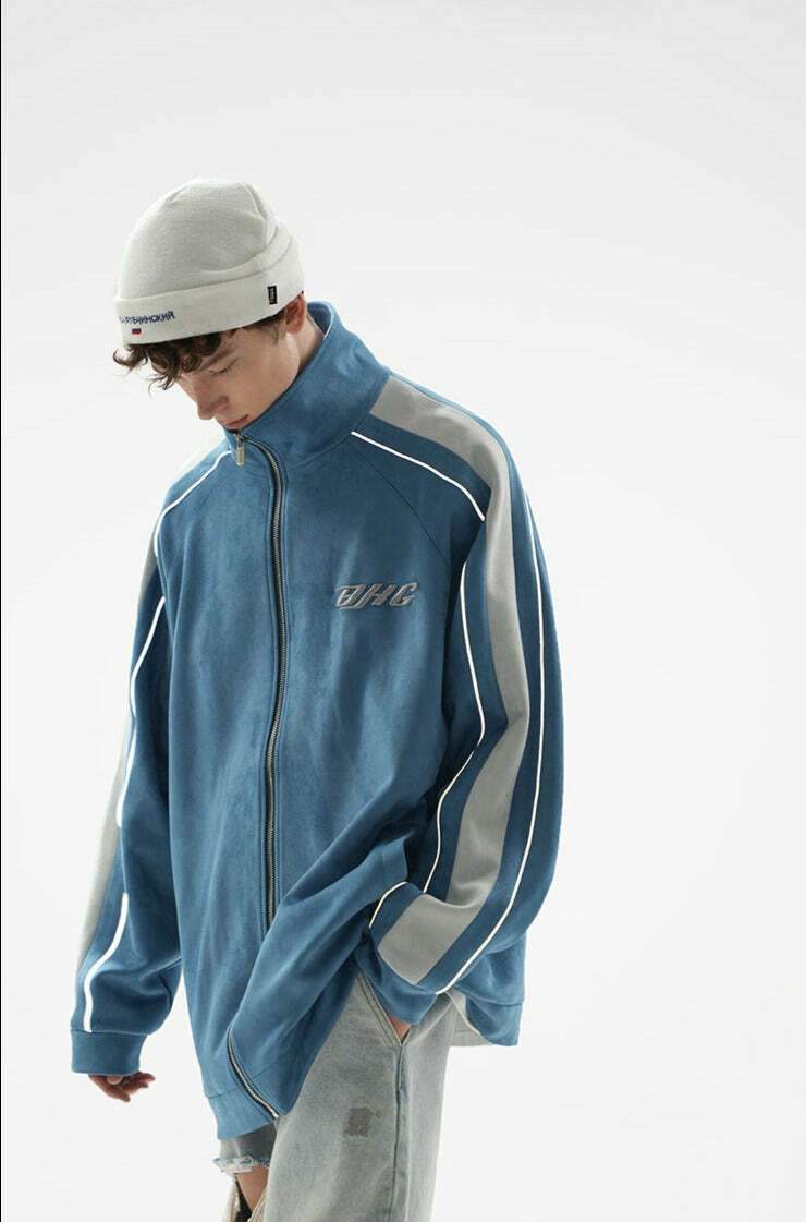 BJHG 3M Suede Track Jacket - Y2K Summer, 90s Grunge, Retro Hip Hop, Pastel Goth, Y