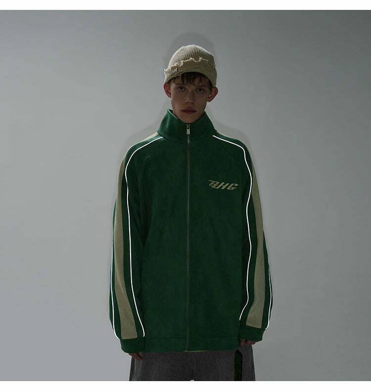 BJHG 3M Suede Track Jacket - Y2K Summer, 90s Grunge, Retro Hip Hop, Pastel Goth, Y